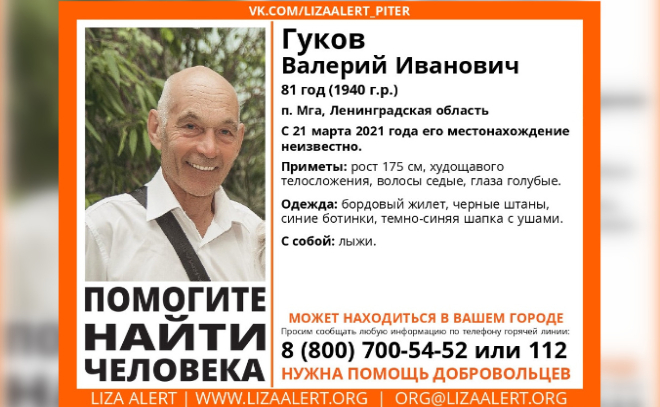 В Ленобласти третью неделю ищут 81-летнего Валерия Гукова