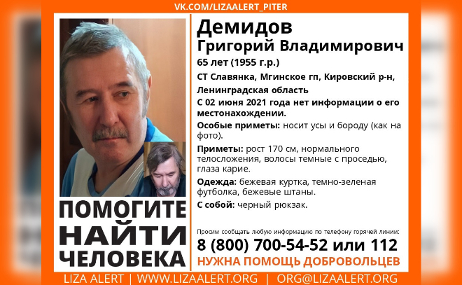 В Кировском районе второй день ищут 65-летнего Григория Демидова