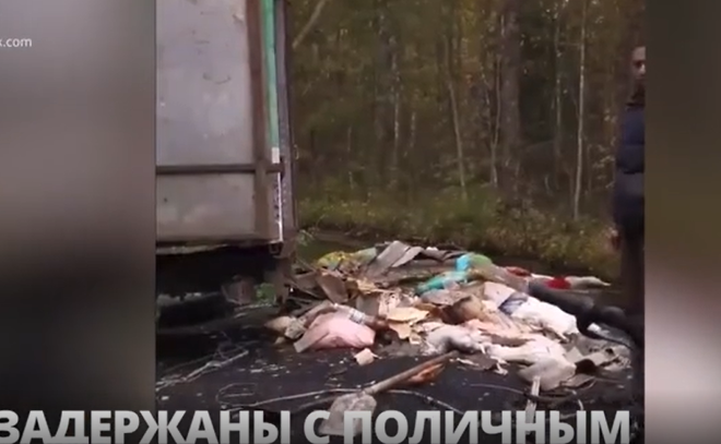 В Ломоносовском районе местные жители поймали двух дельцов, которые сваливали из грузовика мусор на обочину
