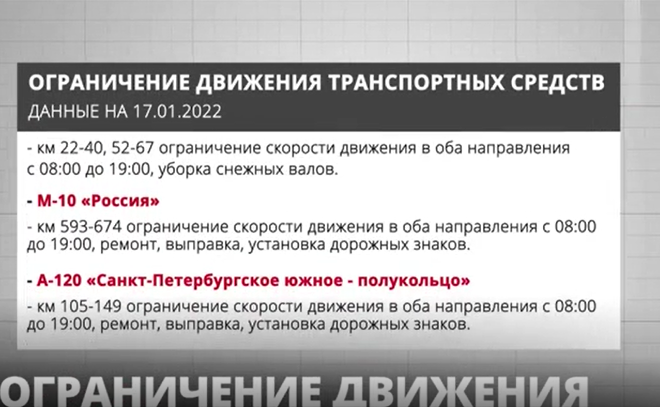 Сразу на 8 участках федеральных трасс в
Ленобласти 17 января ограничено движение
