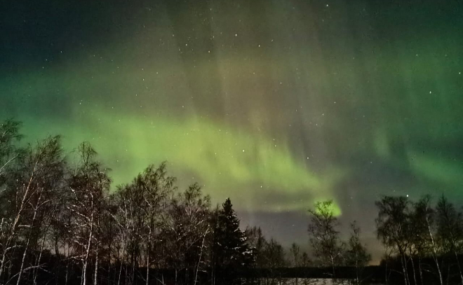 В ночь на 11 февраля жители Выборгского района Ленобласти наблюдали северное сияние