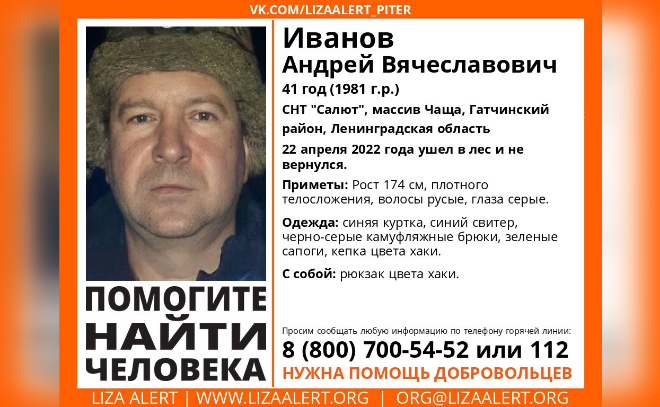 В лесах Гатчинского района разыскивают 41-летнего Андрея Иванова